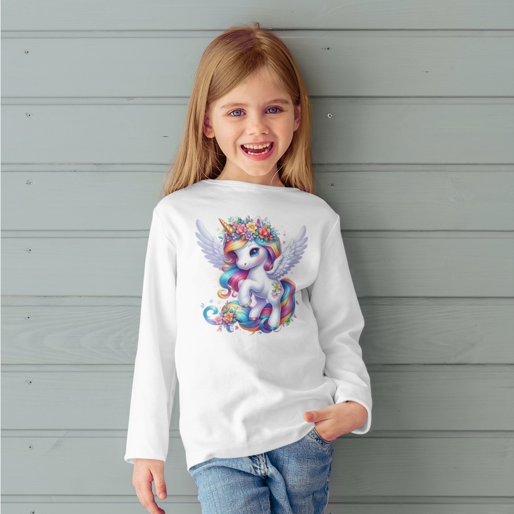 White Girls' Long-Sleeve Unicorn Graphic Tee